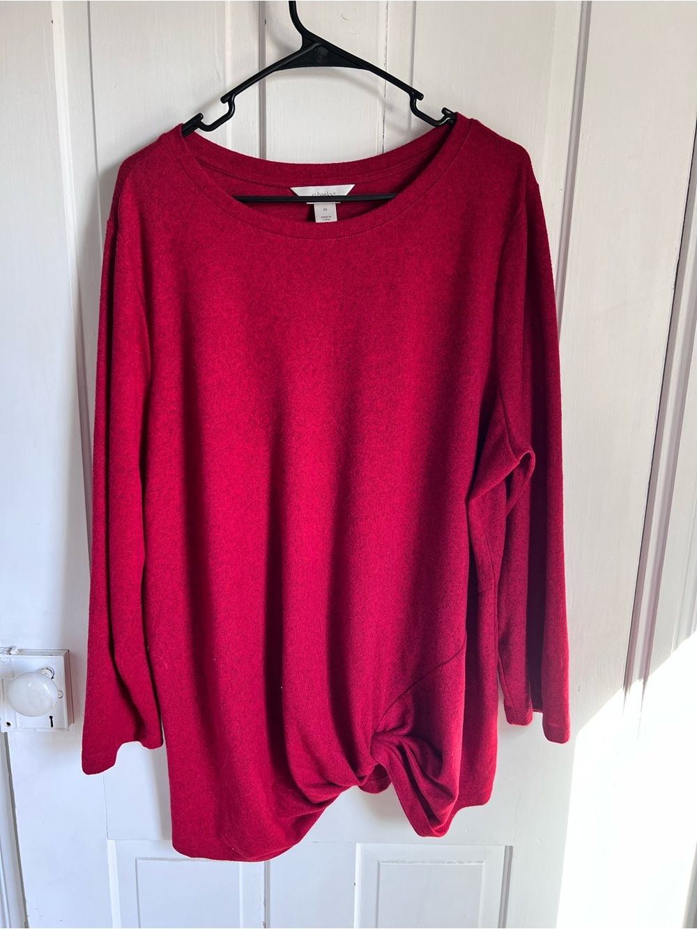 CJ Banks women’s Red Heathered Front-Knot Long Sleeve Sweater size 2XL